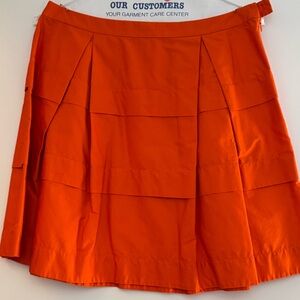LIKE NEW! J. Crew Bright Orange Cotton Knee Length Pleated Skirt Sz 10